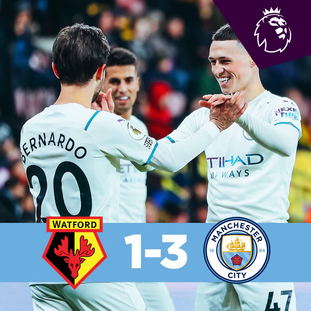 #OnThisDay: Watford 1-3 #ManCity [2021] ⚽️ [74'] Cucho Hernandez - ⚽️ [4'] Raheem Raheem Sterling ⚽️ [31', 63'] Bernardo Silva