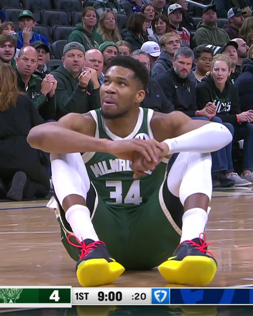 Giannis went down with a non-contact injury and has left the game... Bucks say he's out for the rest of the game with a right calf strain.