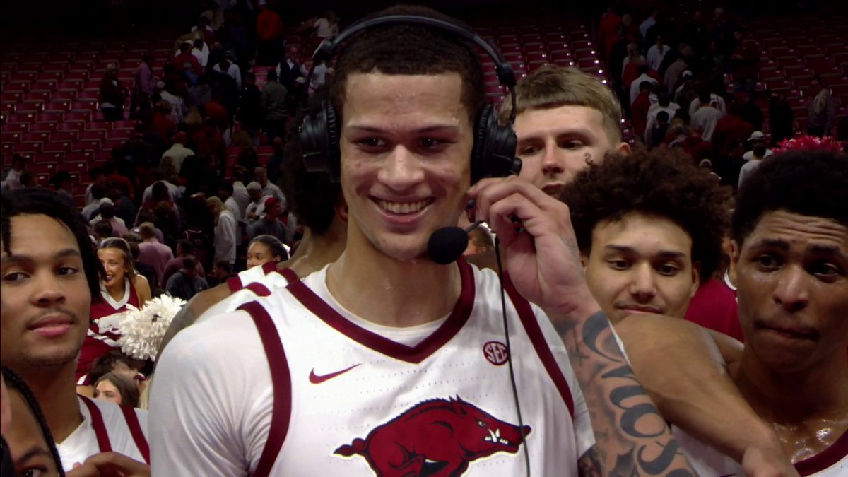 "No puppies. All dawgs." Arkansas Razorbacks Men’s Basketball 🐗's Trevon Brazile after Arkansas' win over No. 6 Louisville 😤
