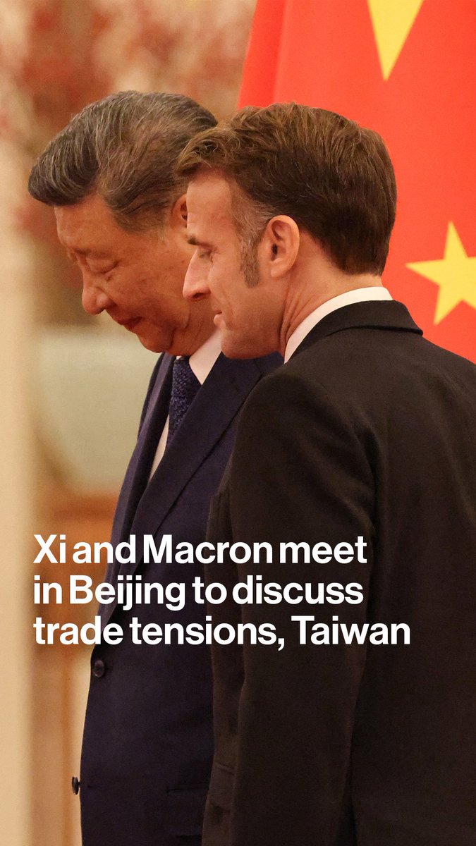 French President Emmanuel Macron and Chinese leader Xi Jinping meet in Beijing. Macron’s visit to China comes as Xi seeks France’s support in a rising dispute with Japan over Taiwan.