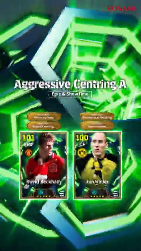 【Epic & Show Time: Aggressive Centring A】 リンクアップ「アグレッシブクロスA」でより輝ける2名が登場! デイヴィッド ベッカム(クロス+3) ヤン コレル(シュート+3) 精度抜群のクロスと圧倒的な高さで、ゴールを量産しよう! #イーフト #eFootball