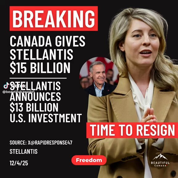 Canada gave Stellantis $15 billion....Stellantis announces $13 billion U.S. investment....Melanie Joly should resign due to incompetence....Do you agree?