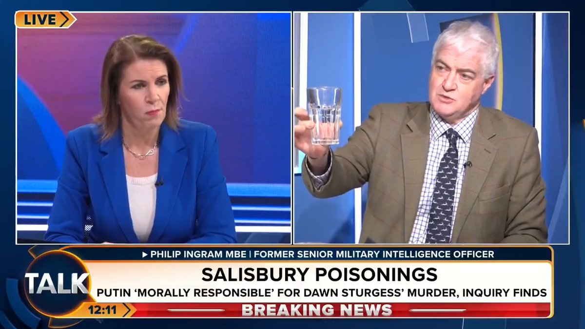 🚨"This glass of Novichok would kill everyone in London, probably everyone in the country. But unless I get it on my skin, it is of no danger." Former Senior Military Intelligence Officer Philip Ingram explains, using a glass of water, how Novichok works. Julia Hartley-Brewer