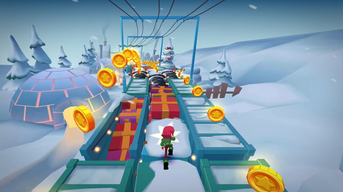On December 8th the Subway Surfers World Tour is heading back to the North Pole. 🌲❄️​ In this snowy paradise we will be joined by some well known surfers in new festive outfits: Festive Jake Jester 🎭​ Festive Fresh Snow ⛄ Festive Tricky Endeering 🦌​ Festive Yutani Gift Grifter 🎁​ Finlay Merrymaker 🛷​ This update is running from 8th of December to 5th of January. #subwaysurfers