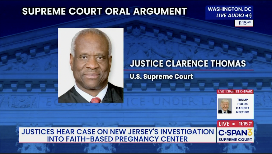 👨🏾⚖️ Clarence Thomas pokes holes in New Jersey AG’s pro-abortion case The New Jersey AG's pretext for harassing a pregnancy resource center was the silly argument that donors to the center might feel misled about their pro-life views. Justice Thomas exposed the charade.