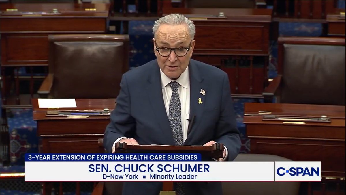 .Chuck Schumer: "Today, I am announcing that Senate Democrats will introduce legislation for a clean three-year extension of the current ACA tax credits… and every single Democrat will support it…If Republicans block our bill, there's no going back."