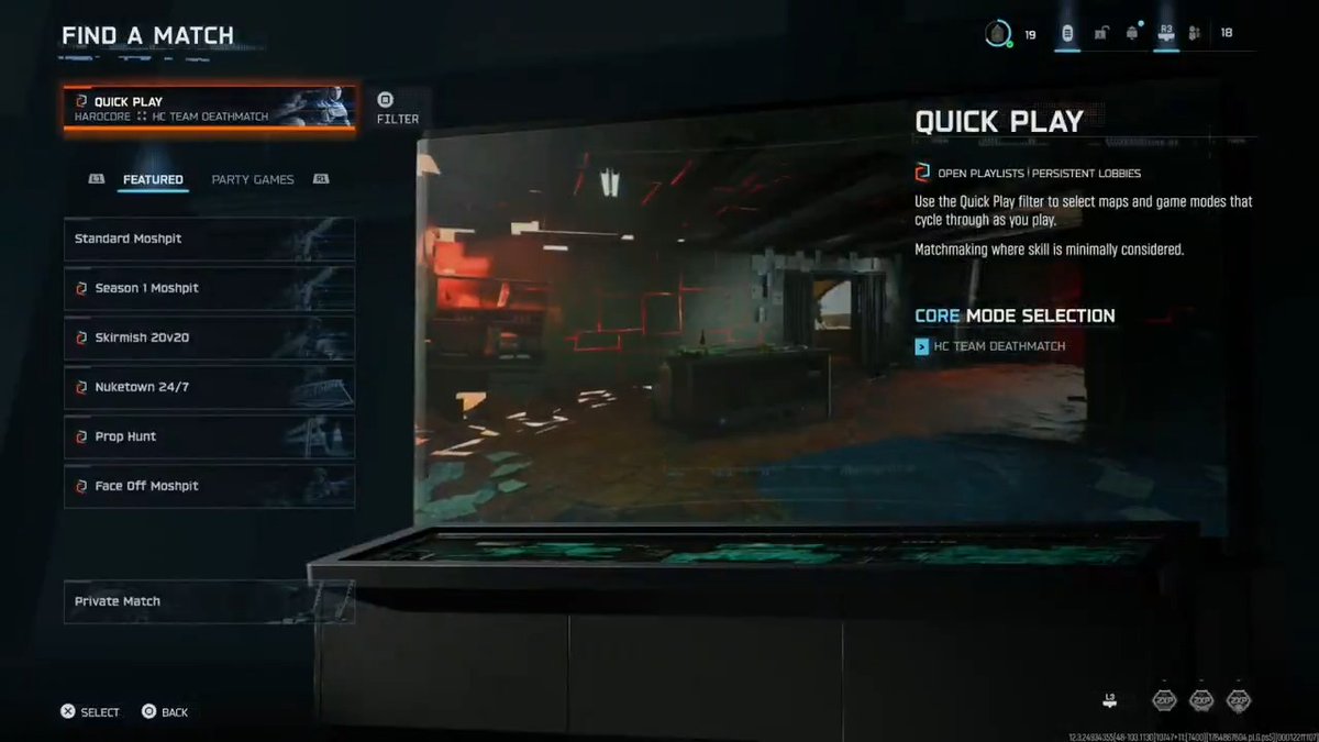 Here's the playlist selection menu in Black Ops 7 MP after Season 01 update. "Featured" and "Party Games" All playlists - except Standard Moshpit - still have Open Matchmaking.