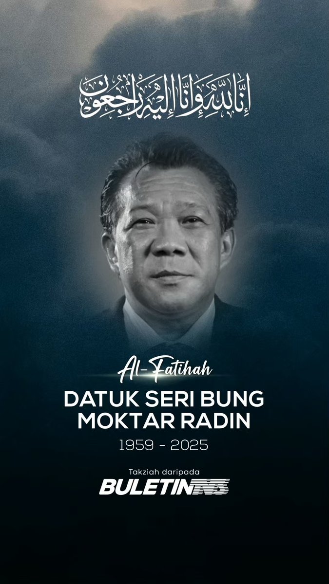 AL-FATIHAH | Ahli Parlimen Kinabatangan merangkap Pengerusi Barisan Nasional (BN) Sabah, Datuk Seri Bung Moktar Radin meninggal dunia pada jam 1.46 pagi ini, di sebuah hospital swasta di Kota Kinabalu, Sabah. Ia disahkan anak beliau, Naim Kurniawan Moktar, menerusi laman Facebooknya. #BuletinTV3 #BungMoktar #Alfatihah