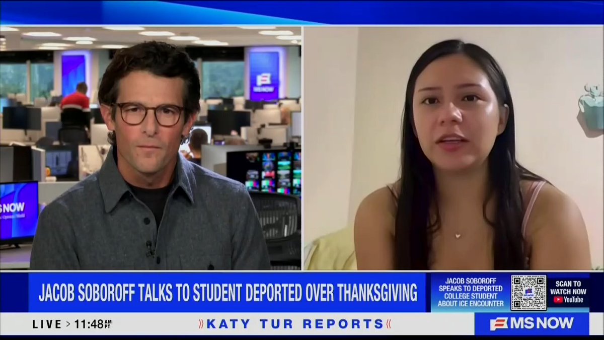 College student who was deported by ICE on her way to surprise her parents for Thanksgiving: When I went to customer service, there were two ICE agents waiting for me. They told me, 'you're gonna come with us because you're gonna have to sign a bunch of paperwork.' And I was like, 'but I have to board my plane right now.' And they were like, 'oh, you're not even gonna be on that plane.'