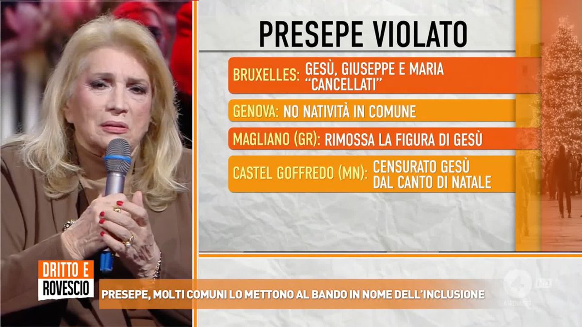 "Qui siamo in Italia, un Paese cattolico, e le nostre origini sono quelle lì!" Iva Zanicchi sui presepi e i crocifissi proibiti nelle scuole in Italia #drittoerovescio
