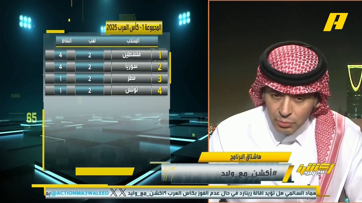 أحمد الفهيد: كأس العرب ضعيفة فنيا ولا تعتبر الحكم على جاهزية الأخضر لكأس العالم رحيل رينارد أكبر دليل على عدم أهميتها عماد السالمي: بطولة صعبة والأخضر صعب يحققها مجاناً على شاهد برنامج #أكشن_مع_وليد يومياً الساعة 11:00مساءً بتوقيت السعودية على #MBCAction