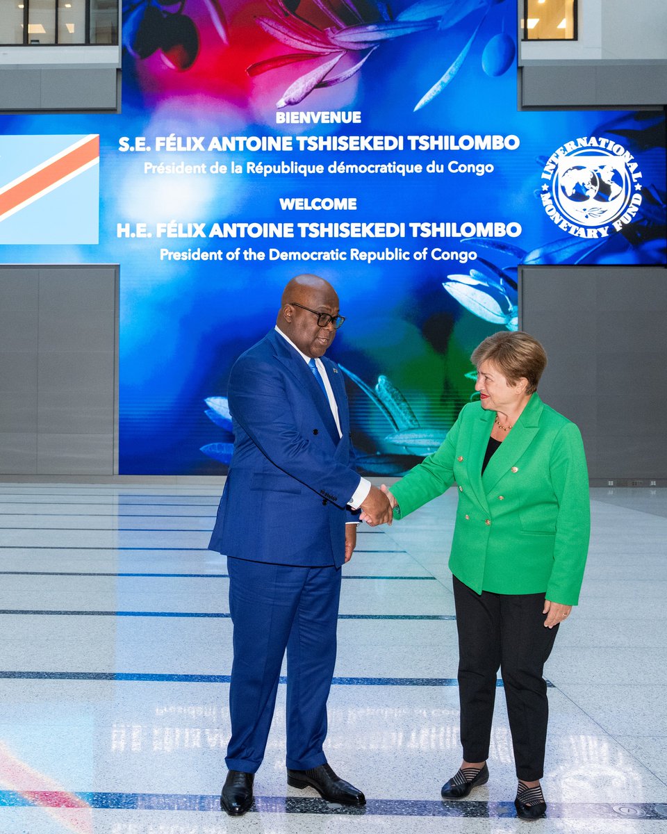Wonderful to welcome DRC President Félix Tshisekedi to the IMF today. We had a great discussion on 🇨🇩 DRC’s economic agenda. I commend Présidence RDC 🇨🇩’s strong commitment to building economic resilience despite the challenges facing the country. The IMF stands firmly in support.