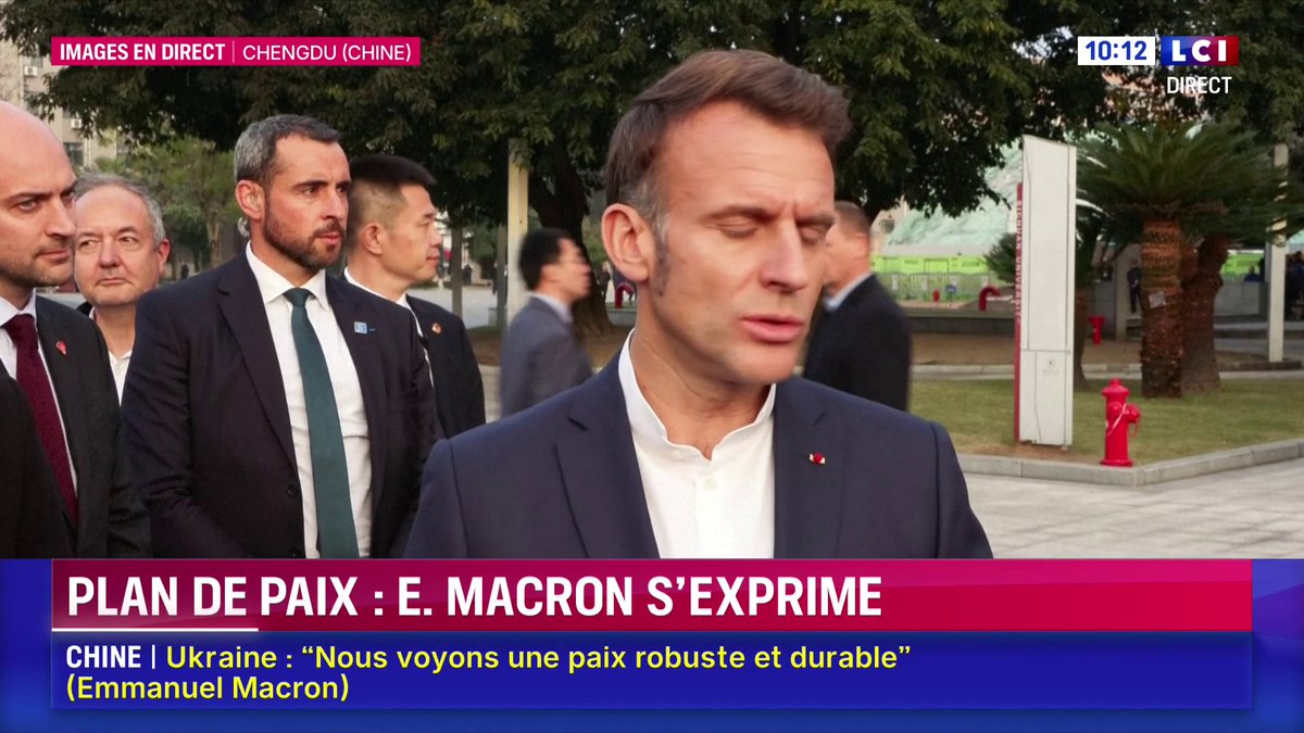 🔴 Plan de paix en Ukraine 🗣️ "J'ai vu une volonté du président (chinois) de contribuer à la stabilité, à la paix. Nos ministres des Affaires étrangères procèderont à un dialogue renforcé dans les prochaines semaines", déclare Emmanuel Macron