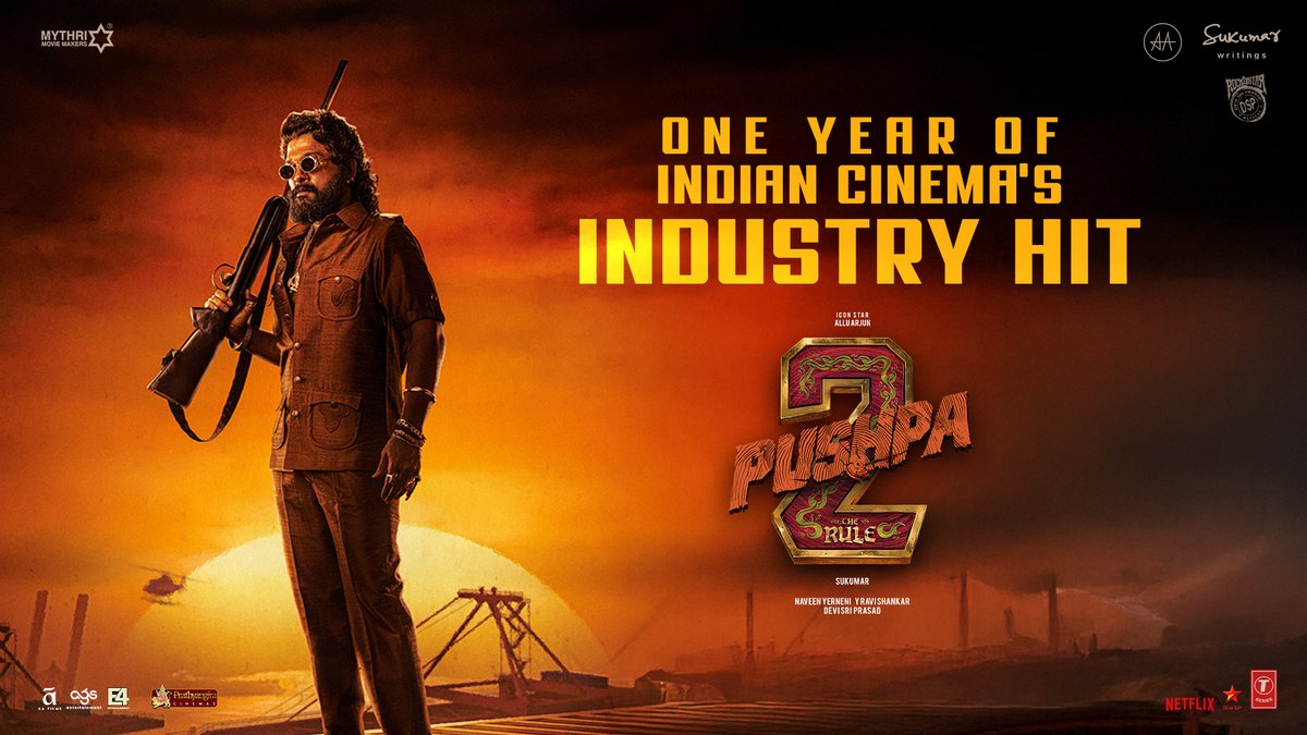 If #PushpaTheRise was a sensation. #Pushpa2TheRule was a phenomenon 💥💥 With every piece of content released, and every event held, the film kept breaking existing records 🔥 The film released with sky-high expectations and went on to surpass them, sending fans and audiences into mass hysteria in theaters ❤️‍🔥 CELEBRATING ONE YEAR FOR INDIAN CINEMA'S INDUSTRY HIT ❤️ #Pushpa2 #WildFirePushpa #1YearForIndianIHPushpa2 Icon Star Allu Arjun Rashmika Mandanna Sukumar #FahadhFaasil DEVI SRI PRASAD resul pookutty Navin Nooli Sukumar Writings Mythri Movie Makers T-Series Netflix India