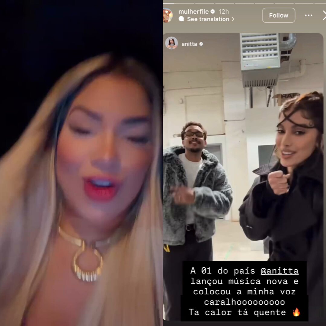 DIVA! Mulher Filé agradece à Anitta por ter colocado sua voz na música ‘Só Pra Tu’.