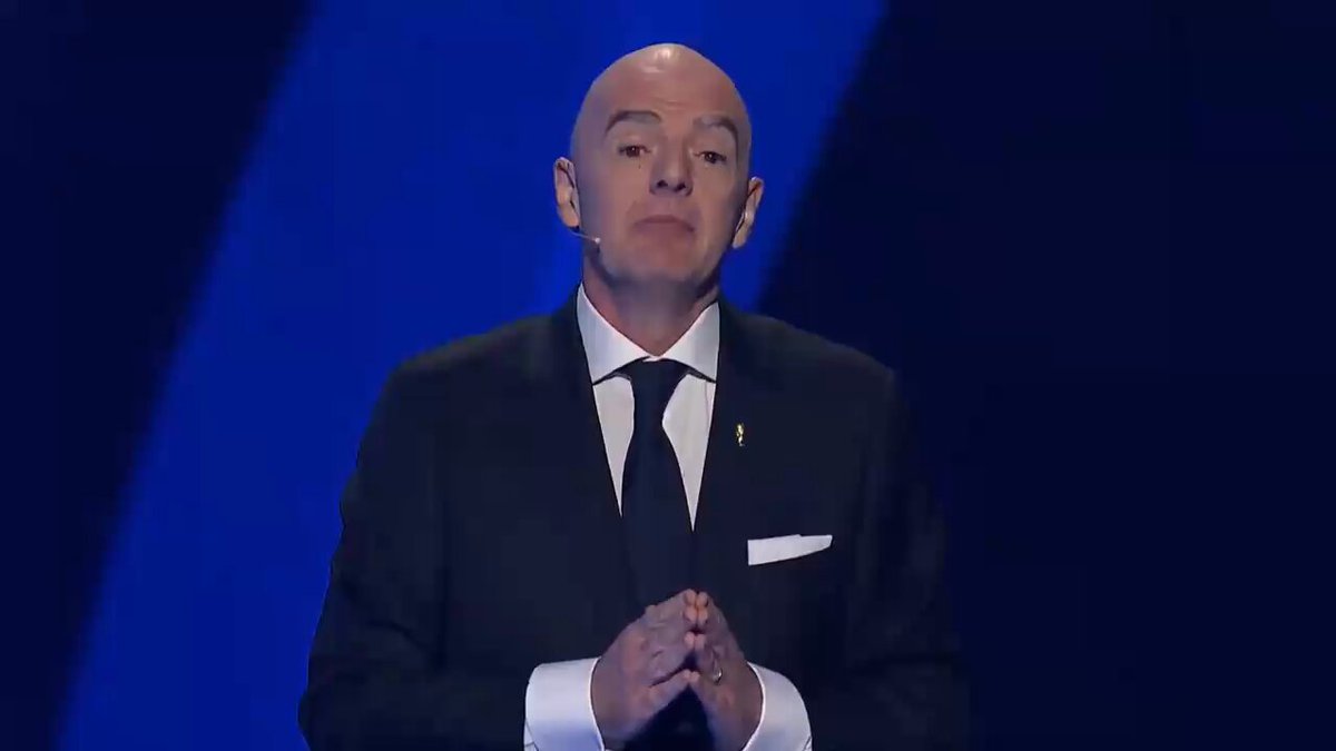 FIFA President Gianni Infantino recognizes President Donald J. Trump and First Lady Melania Trump in the audience as the FIFA World Cup 2026 Final Draw opens in Washington, D.C.