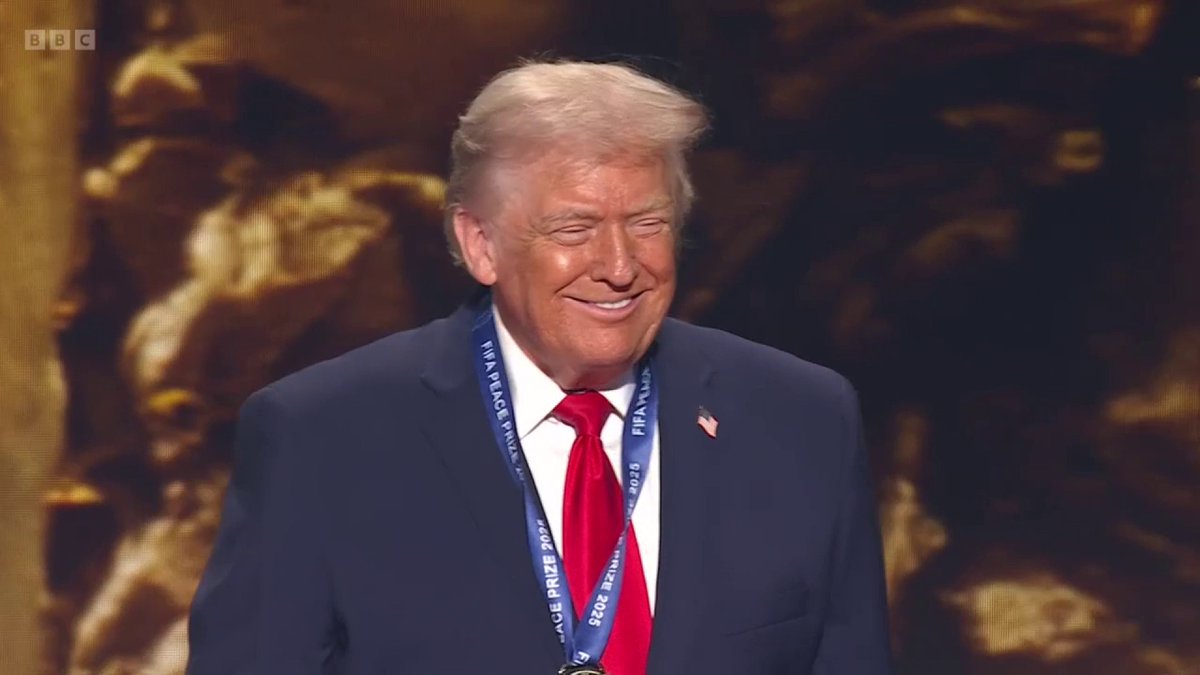 US President Donald Trump is awarded the first Fifa Peace Prize by Gianni Infantino.