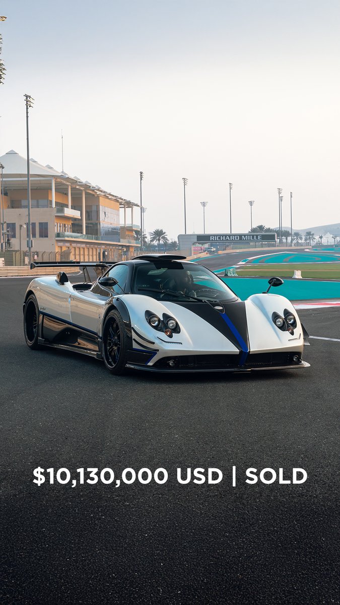 SOLD: $10,130,000 USD The 2006 Pagani Zonda Riviera has found a new home at our Abu Dhabi sale during Sotheby’s Collectors’ Week. Transformed through the Pagani UNICO programme, the Riviera stands as one of the most distinctive bespoke builds to leave San Cesario. Rebuilt with a roof-mounted scoop, carbon fin, redesigned front bonnet, and 760-style rear wing, it carries a dramatic Riviera-inspired look in pearl white with blue accents over deep blue Alcantara, leather, and carbon fibre. #RMAbuDhabi #RMSothebys #CollectorsWeek #Pagani #Zonda