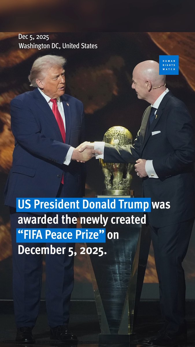 US President Donald Trump was just awarded the newly created “FIFA Peace Prize.” But his administration’s appalling human rights record certainly does not display “exceptional actions for peace and unity.” Learn more: