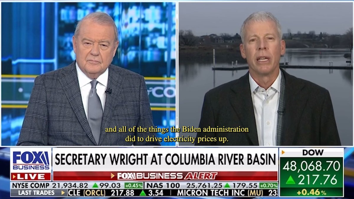 .Secretary Chris Wright: “The Trump Administration will not allow the taking down of dams, the closing of coal and gas plants — and all of the things the Biden Administration did to drive electricity prices up. We’re reversing those.”