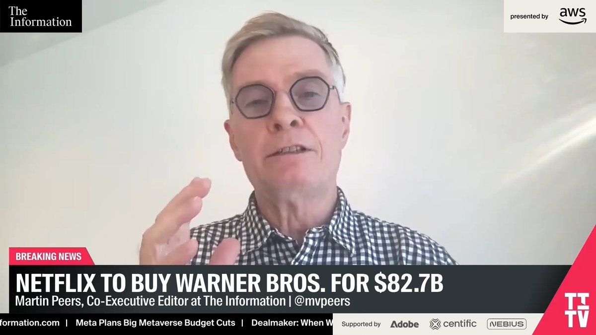 The Netflix-Warner Bros. $82 billion deal is "the stupidest deal", according to Martin Peers. "This is such a stupid deal, I'm even beginning to wonder whether Netflix knows this deal will not get through, but they are just trying to screw up Paramount and delay Paramount's ability to actually buy Warner.” Full episode: