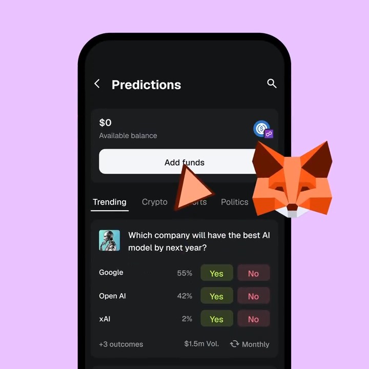 Predicting on MetaMask only takes a few seconds.🔮 We've enabled 1-click funding with any EVM token, or you can get started instantly if you have an existing @polymarket account!