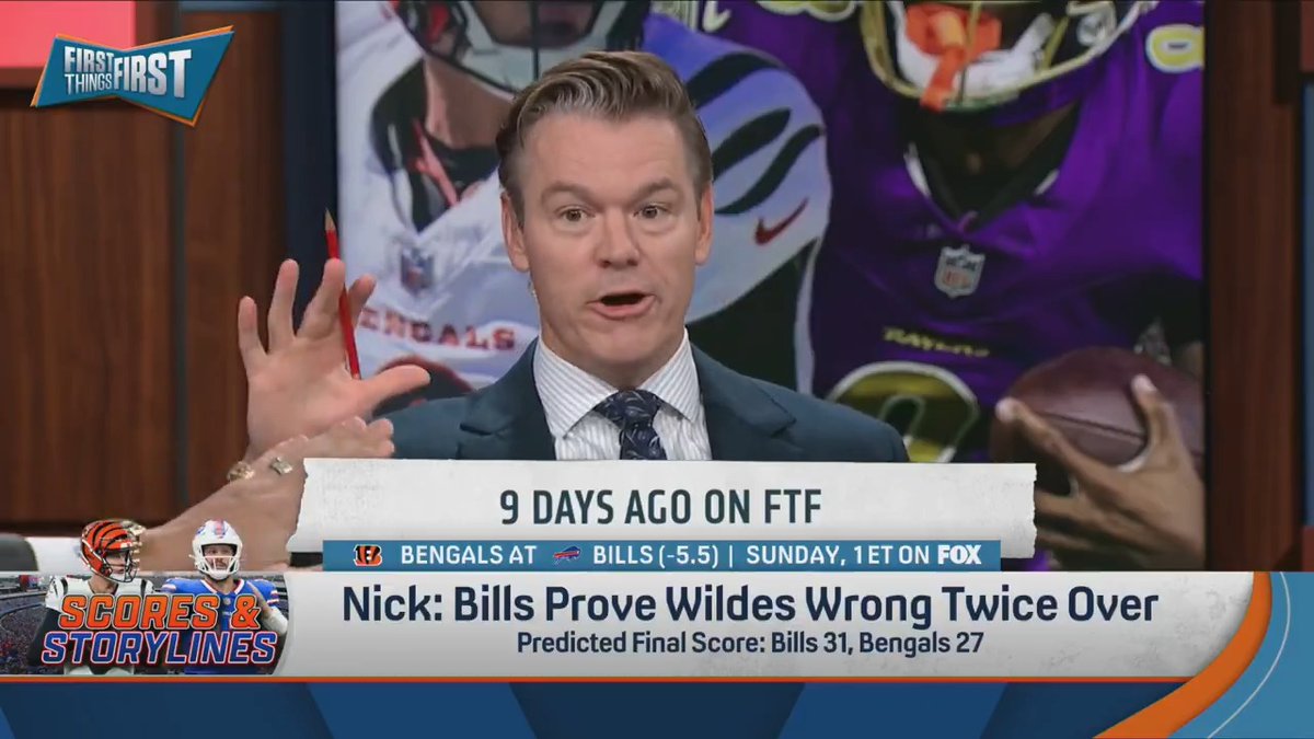 .nick wright: “31- 27 Bills and the storyline is the Bills prove Wildes wrong twice over… PLAY THE TAPE!” 😅 Wildes: “That’s rich. That’s really rich coming from you.” 🤣😭