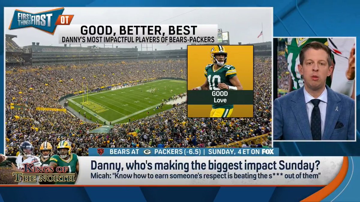 .Danny Parkins shares his list of most impactful players ahead of Bears-Packers in Good, Better, Best 👀 Good = Jordan Love Better = D'Andre Swift &amp; Kyle Monangai Best = Ben Johnson