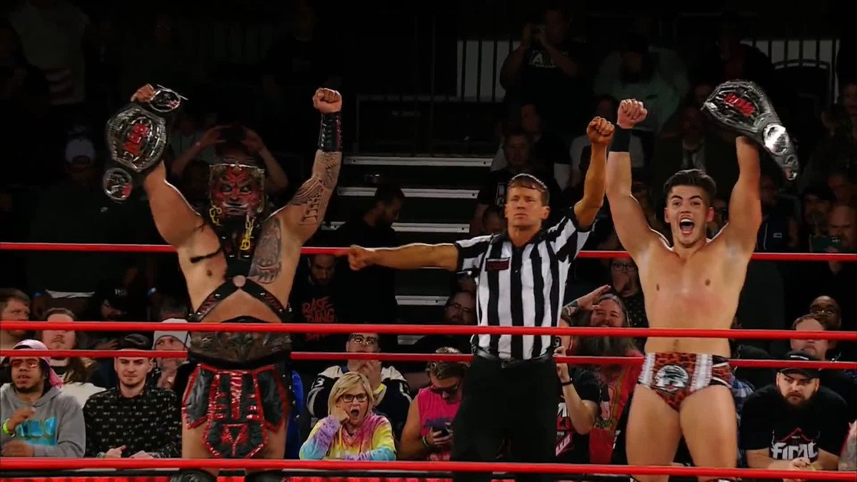 Beast Mortos & Sammy Guevara beat Adam Priest/Tommy Billington with help from Hechicero to become the NEW ROH World Tag Team Champions! MORTOS JUST WON HIS FIRST BELT IN TONY KHAN PROMOTIONS. 🐂