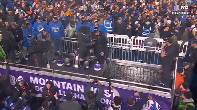 “We got the best players in the country! We got the best staff in the nation! We got the best fan base in the nation!” Boise State Football head coach Spencer Danielson was HYPED after three-peating as Mountain West Champions