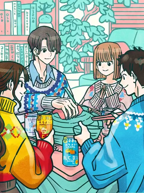 ❄︎あの日のほろよい❄︎ # 1「あの日の鍋パ」 ── お揃いのセーターで、鍋を囲む。 冬の家飲みは、心も体も温めてくれる。 ──