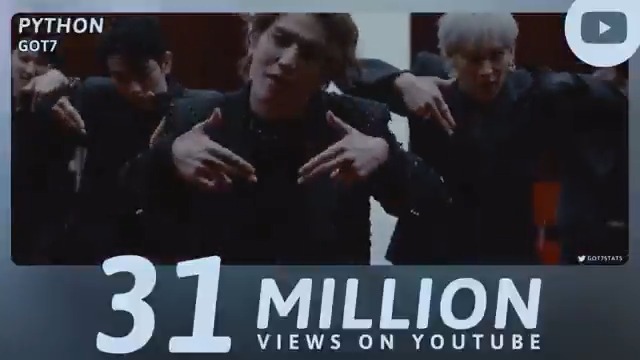 “PYTHON” music video has now surpassed 31 million views on YouTube. GOT7 - PYTHON — GOT7 GOT7 (갓세븐) #GOT7 #갓세븐 #GOT7_PYTHON