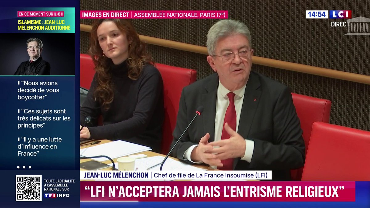 🔴 Islamisme et politique : J.-L. Mélenchon auditionné 🗣️ "Vous me parlez du voile et des enfants. Et que dites-vous de la circoncision ? Elle est présente dans deux religions. Personne ne pose jamais la question. Le voile sur la tête des filles, oui", lance Jean-Luc Mélenchon