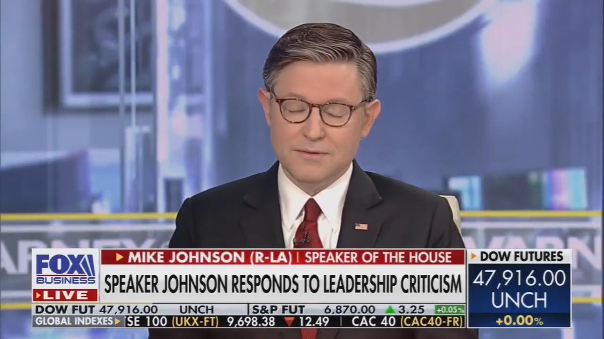 Mike Johnson: "we've had one of the most productive Congresses in the history of the institution." (House GOP recently caused the longest government shutdown in US history and took a paid vacation for 54 days on your dime)