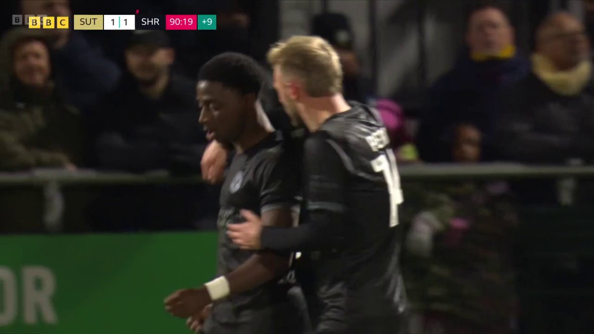 Pick that out! 🚀 It's a sensational late equaliser from Ismeal Kabia to pull Shrewsbury Town level against Sutton United ⚽💥