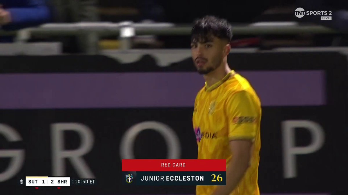 Another red card at VBS Community Stadium 😳 Sutton's Junior Eccleston is the third player to be sent off... 📺 TNT Sports & discovery+ UK