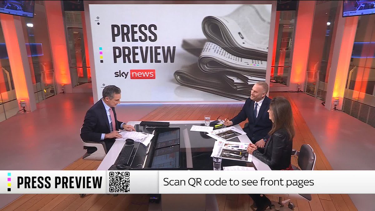 📰 What's on tomorrow's front pages? Sky's @JonathanSamuels is joined by broadcaster and commentator Matthew Stadlen and broadcaster and psychotherapist Lucy Beresford for the Press Preview. 👉 #SkyPapers 📱 Watch live: 📺 Sky 501 and YouTube
