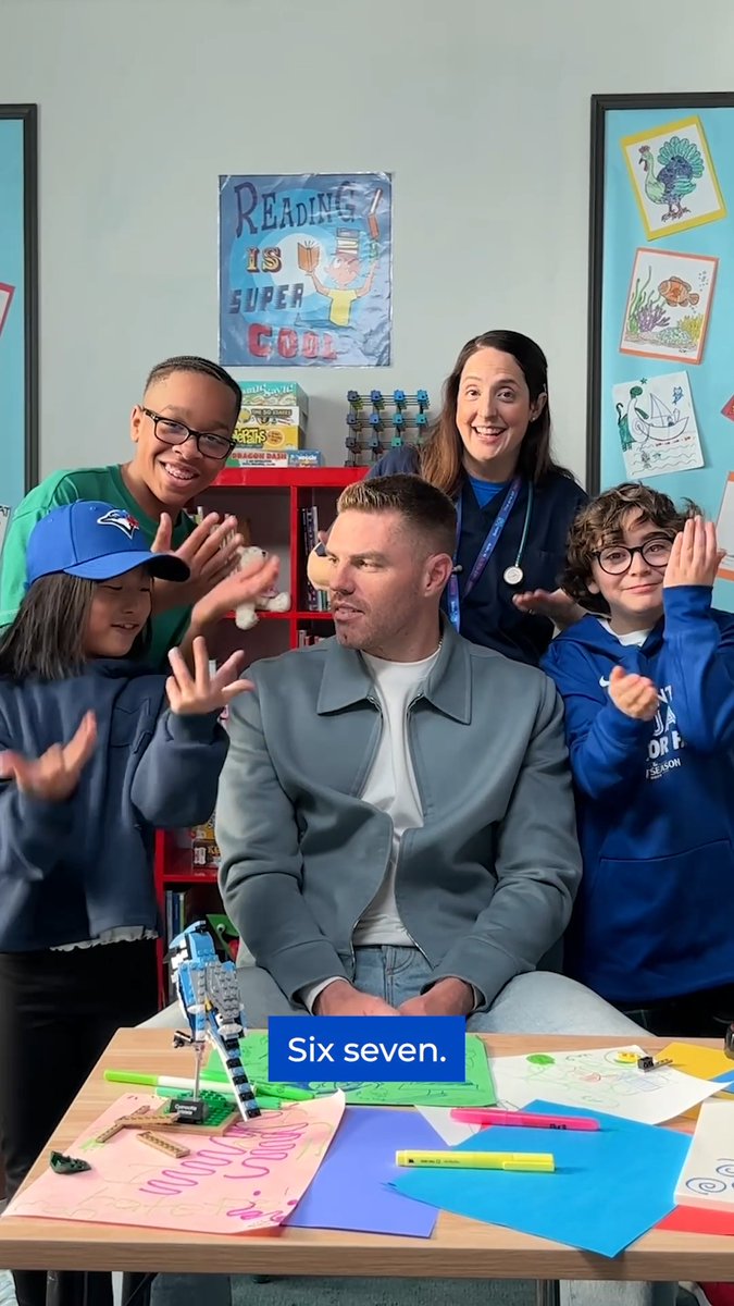 What happens when you put a group of kids in a room with THE Freddie Freeman? This. So much of this. 😂 Catch Freddie, Daniel, Olivia, Logan and Nurse Nadia in Ryan Reynolds' holiday video for The Hospital for Sick Children (SickKids) - out NOW!!! ps. SiX sEVeN 🫴 Los Angeles Dodgers Toronto Blue Jays