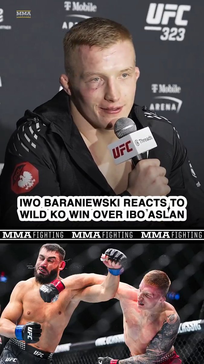 Iwo Baraniewski reacts to his wild 'Fight of the Year' knockout win over Ibo Aslan at #UFC323: "I don't remember the fight. So I can't say too much. But after I was hurt, he was hurt [more]."