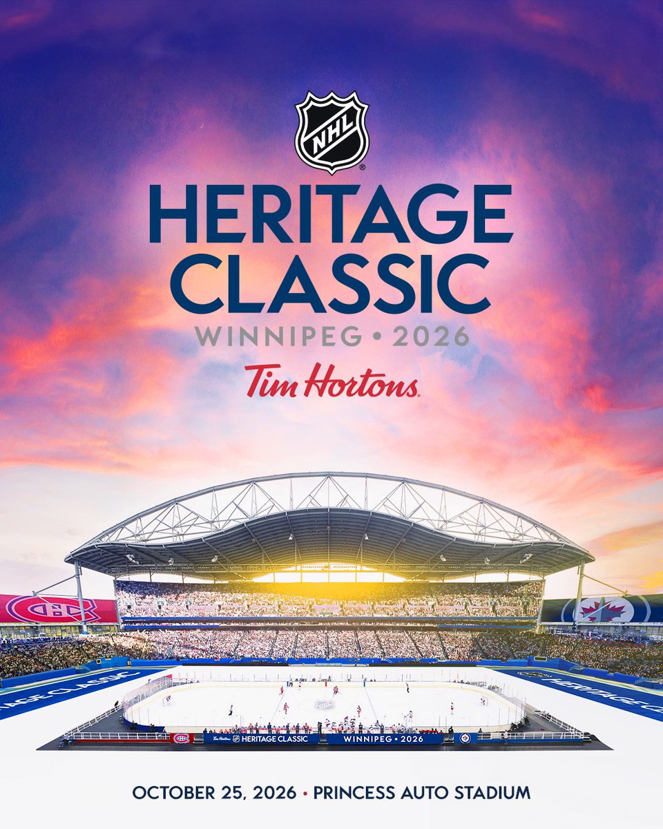 The #HeritageClassic is BACK! 🤩 The Canadiens Montréal and Winnipeg Jets will head outside for the 2026 Tim Hortons NHL #HeritageClassic on October 25, 2026 in Winnipeg!
