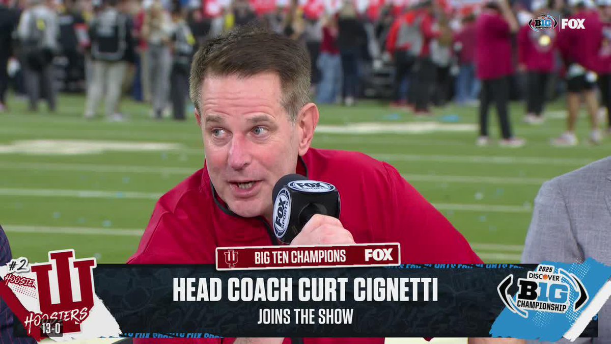 "I can't hear anything you said, but I think you said ‘Big Ten champs.’" 🤩 Google Curt Cignetti and you’ll see it: 𝐁𝐢𝐠 𝐓𝐞𝐧 𝐂𝐡𝐚𝐦𝐩𝐢𝐨𝐧 🙌 #B1GFCG x Indiana Football