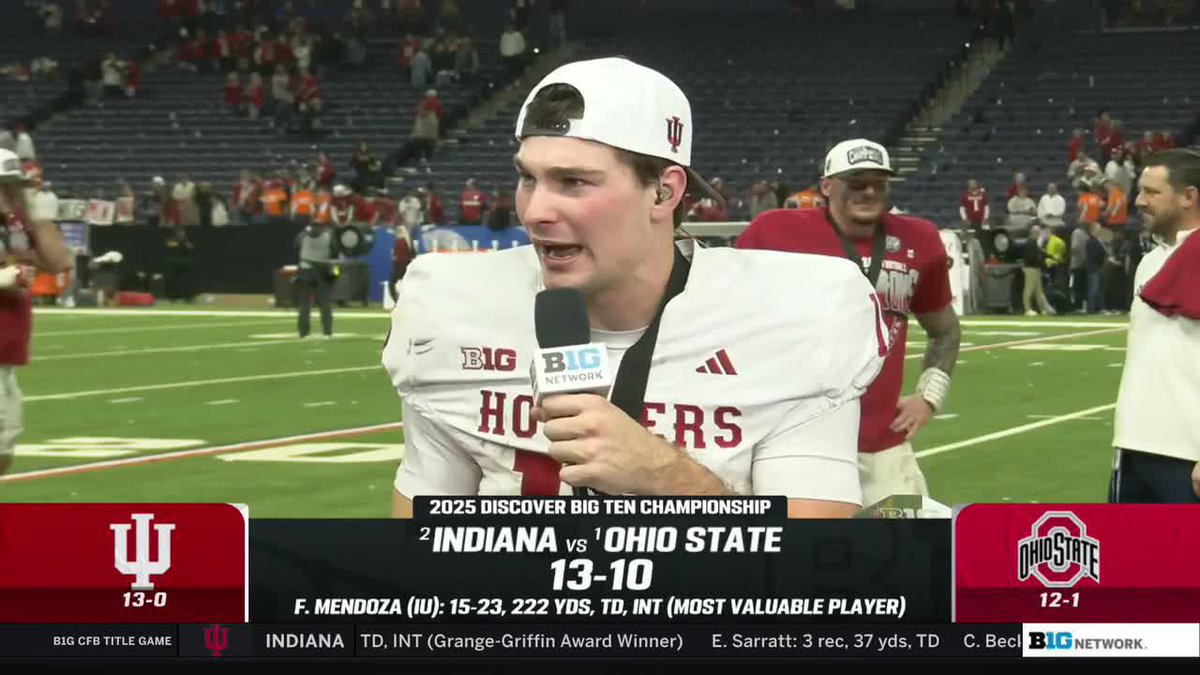 "No matter how hard that hit hurt, and I will tell you right now, disclaimer, it did hurt a lot, I was gonna get back up and fight and play in this game no matter what." Indiana Football QB Fernando Mendoza is one tough dude. #B1GFCG