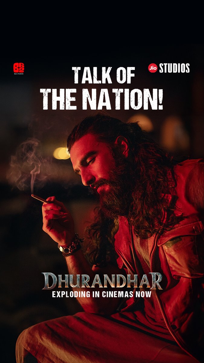 Yeh naye India ka dhamaka hai! 💥 Book your tickets. 🔗 - #Dhurandhar Blazing In Cinemas Now! Ranveer Singh #AkshayeKhanna Sanjay Dutt Ranganathan Madhavan arjun rampal #SaraArjun TheRakeshBedi Aditya Dhar #JyotiDeshpande lokesh dhar #JioStudios B62 Studios Saregama