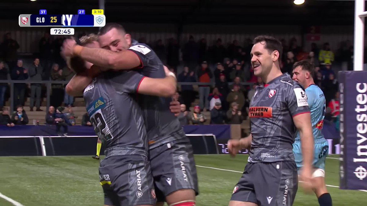 That is sensational from Charlie Atkinson! ๐ Victory now within reach for Gloucester Rugby ๐ ๐ #InvestecChampionsCup