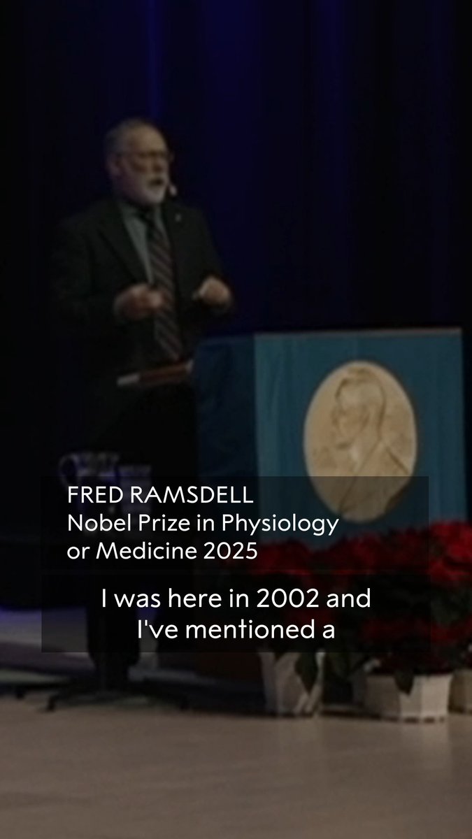 "I stood next to this trailer and said, this is as close as I'm ever going to get to the Nobel Prize. Apparently I was wrong." During his Nobel Prize lecture, medicine laureate Fred Ramsdell told us about his first time visiting Stockholm, Sweden. On 10 December he will be receiving the Nobel Prize in Stockholm Concert Hall. Watch the full lecture: