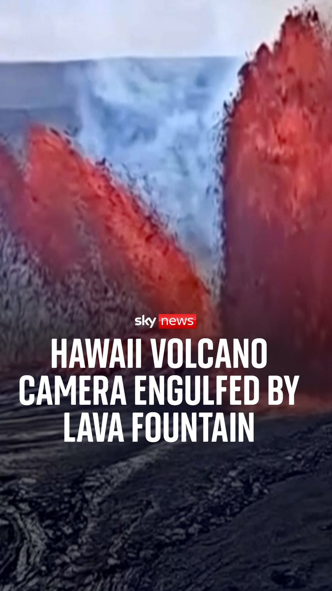 Watch the moment Hawaii's Kīlauea volcano camera is engulfed by a lava fountain. 🌋 The volcano was seen sending fountains of lava high into the air and lighting up the night sky with a red glow. Watch more videos here:
