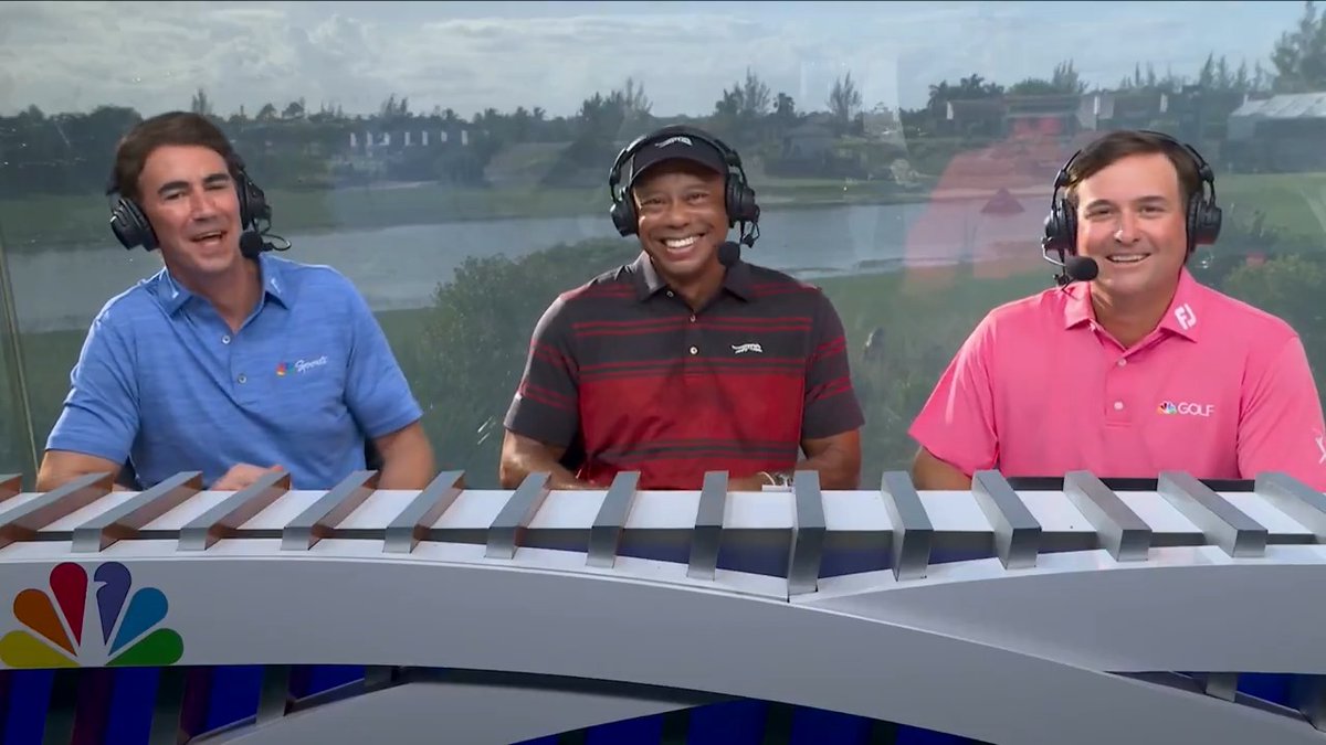 "Is that the most you've ever laughed at a golf tournament?" Tiger Woods joined the booth to call golf and roast Kevin Kisner 😂 📺 NBC