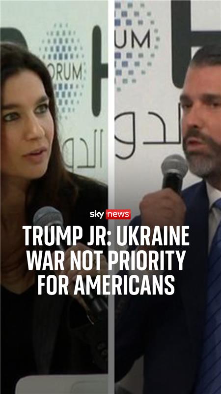 Trump Jr: ‘Ukraine war is not a priority for Americans.’ The US president's son, Donald Trump Junior has told Sky News' Yalda Hakim that his father may yet walk away from the Ukraine peace process. Read more: