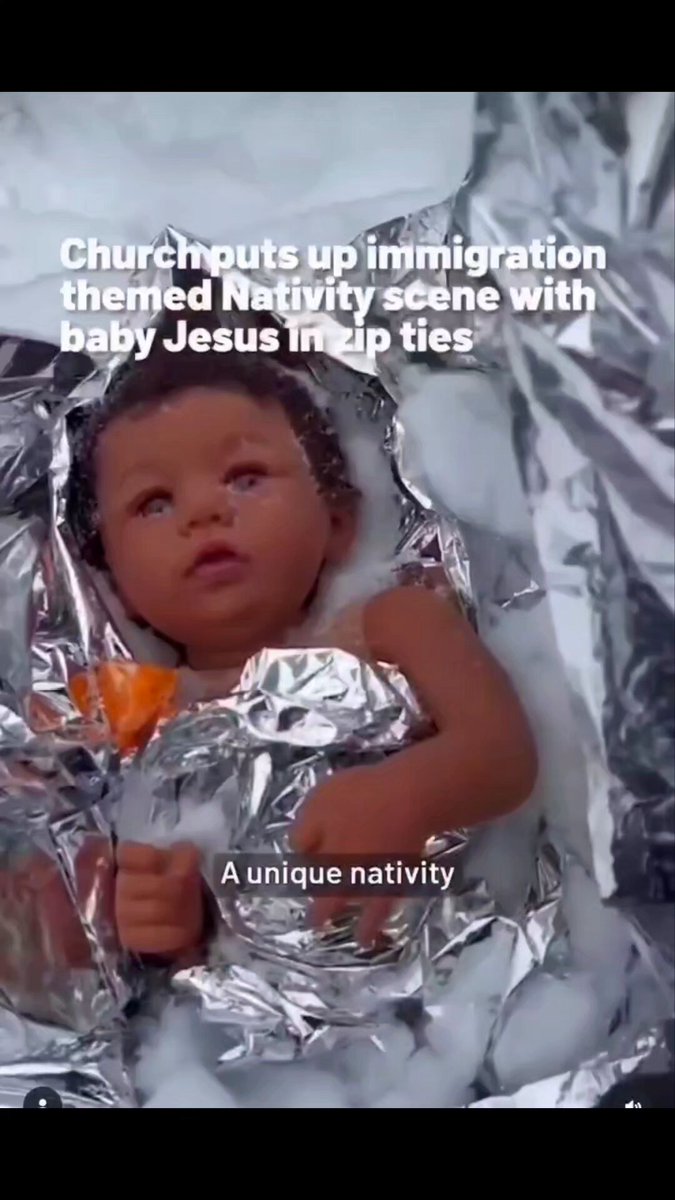 ICE detain baby Jesus in zip ties—while Virgin Mary protests wearing gas mask. "Our baby Jesus has zip ties on his hands—because that was a real actual incident that happened in our city!" said pastor. "Jesus was born into a context... He immediately became a refugee and had to go into exile." Rev. Dr. Michael Woolf's activism is not limited to thought-provoking Nativity scenes. He was also one of the clergy arrested while protesting in front of the Broadview ICE processing facility—he was charged and has a court date. Lake Street Church is located in Evanston, Illinois. #DemsUnited