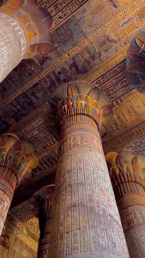 How have these colors survived for thousands of years? The Temple of Khnum at Esna, about 50 km south of Luxor, still preserves its vivid painted reliefs thanks to durable mineral pigments and centuries of burial under protective layers of soot and dust.